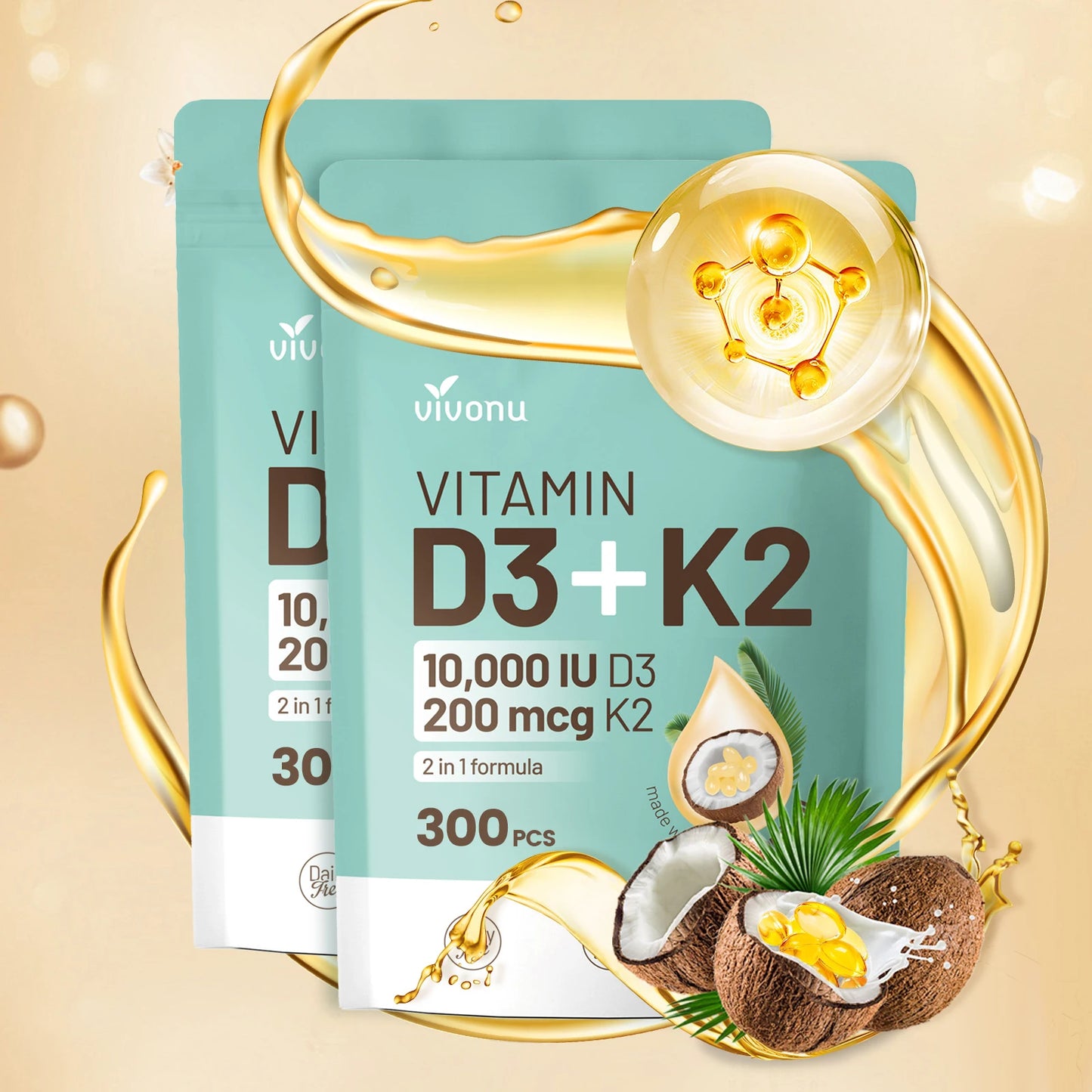 Vivonu Vitamin D3 + K2 Soft Gummies