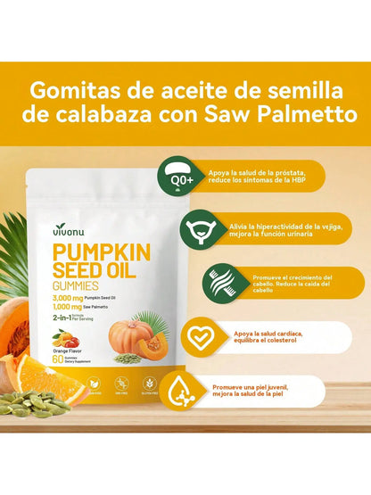 Vivonu Pumpkin Seed Oil Gummies, for Prostate Health, Support for Prostate Hyperplasia.