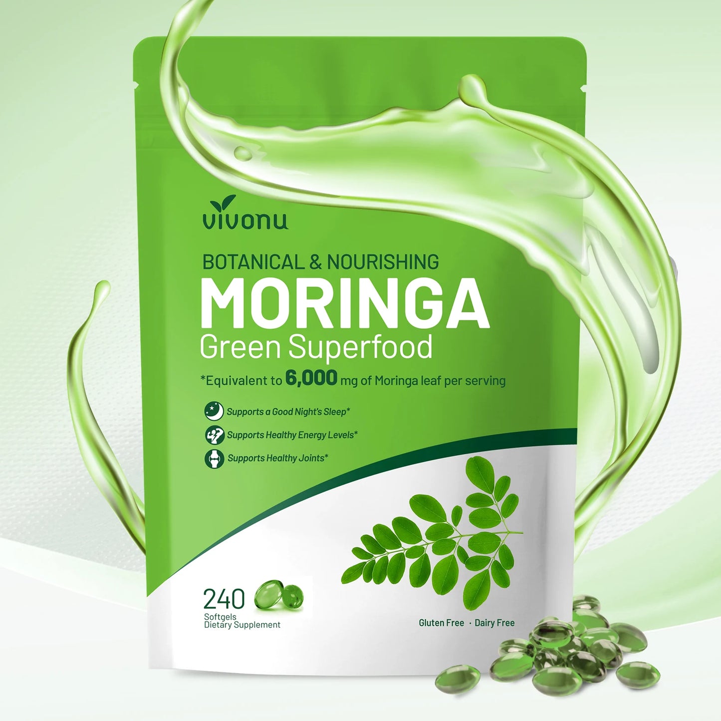 Vivonu Moringa Capsules - Pure Moringa Powder Superfood for Metabolism, Energy, Skin Health, Immunity