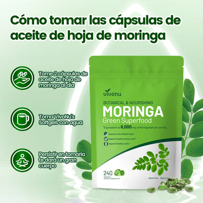 Vivonu Moringa Capsules - Pure Moringa Powder Superfood for Metabolism, Energy, Skin Health, Immunity