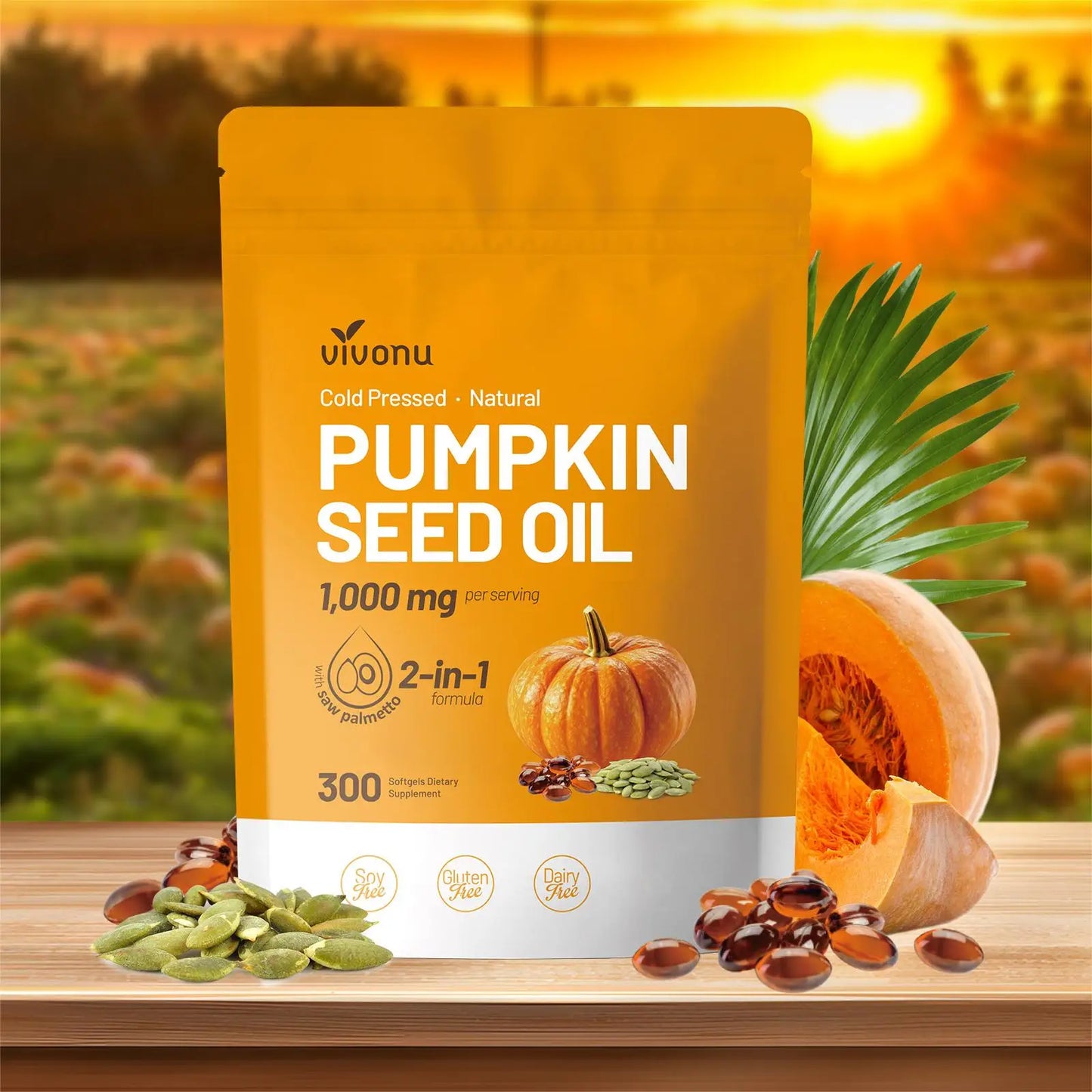 Vivonu Pumpkin Seed Oil Capsules - Beneficial Gelatinous Capsules for Hair, a Dietary Supplement
