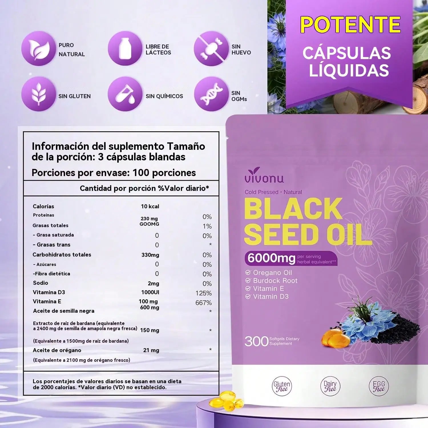 Organic Black Seed Oil Capsule 9 in 1  Vitamin E & D3 Immune Support