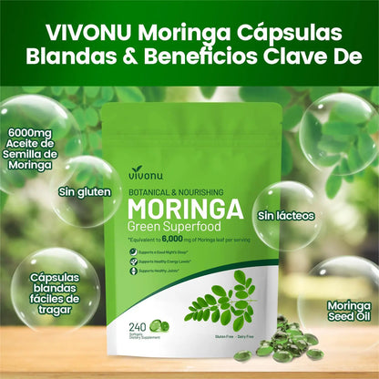 Vivonu Moringa Capsules - Pure Moringa Powder Superfood for Metabolism, Energy, Skin Health, Immunity