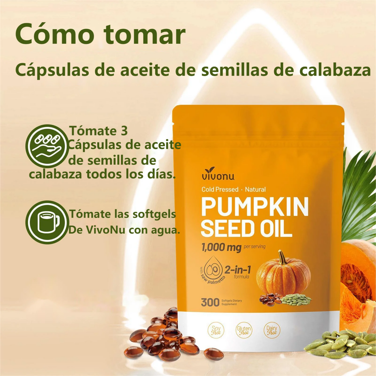 Vivonu Pumpkin Seed Oil Capsules - Beneficial Gelatinous Capsules for Hair, a Dietary Supplement