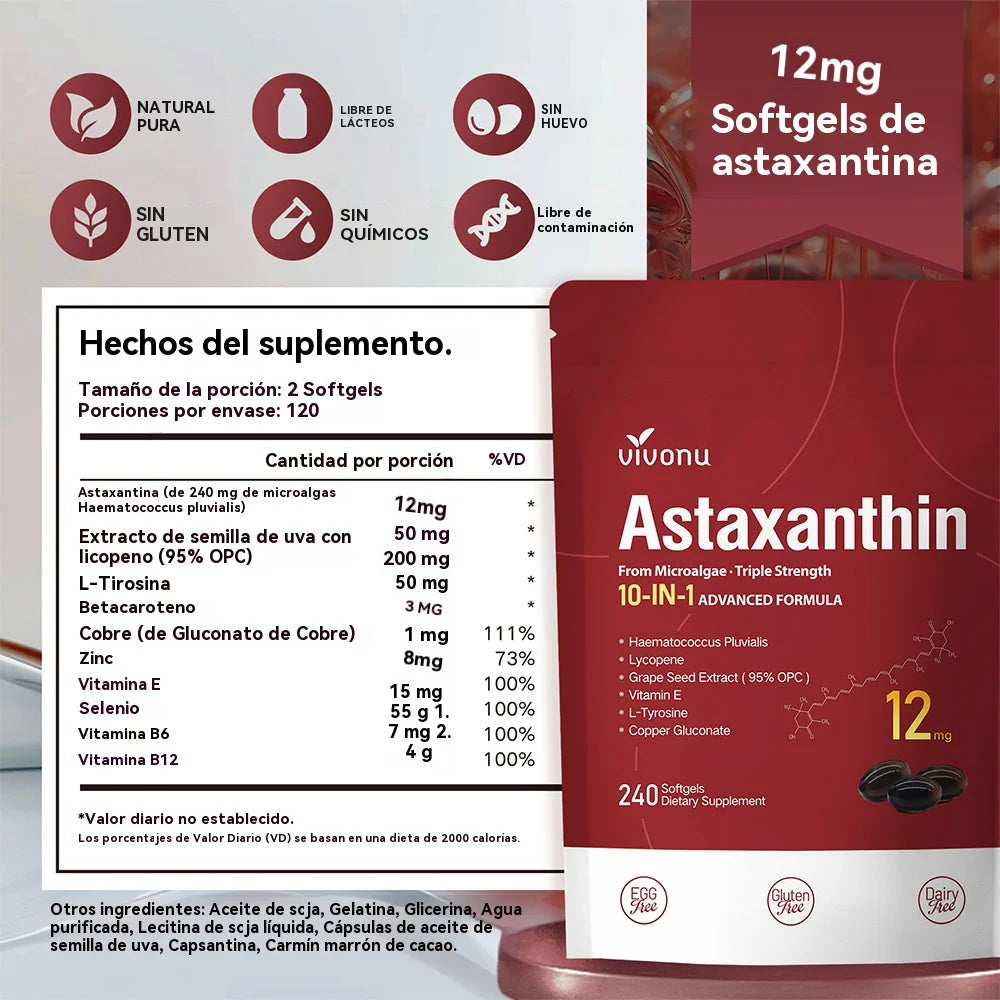 vivonu10-in-1 Astaxanthin Supplements 12 Mg, 4-Month Supply,