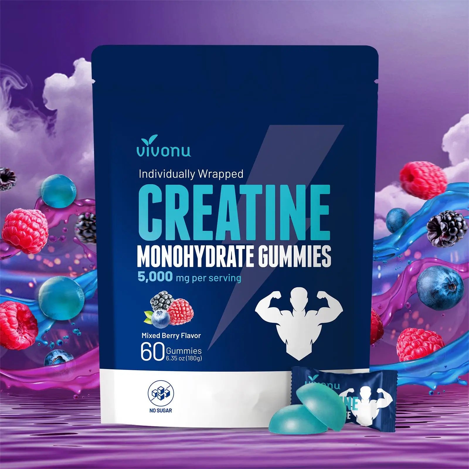 Vivonu Gummies of Creatine Monohydrate Mixed Berry Flavort.