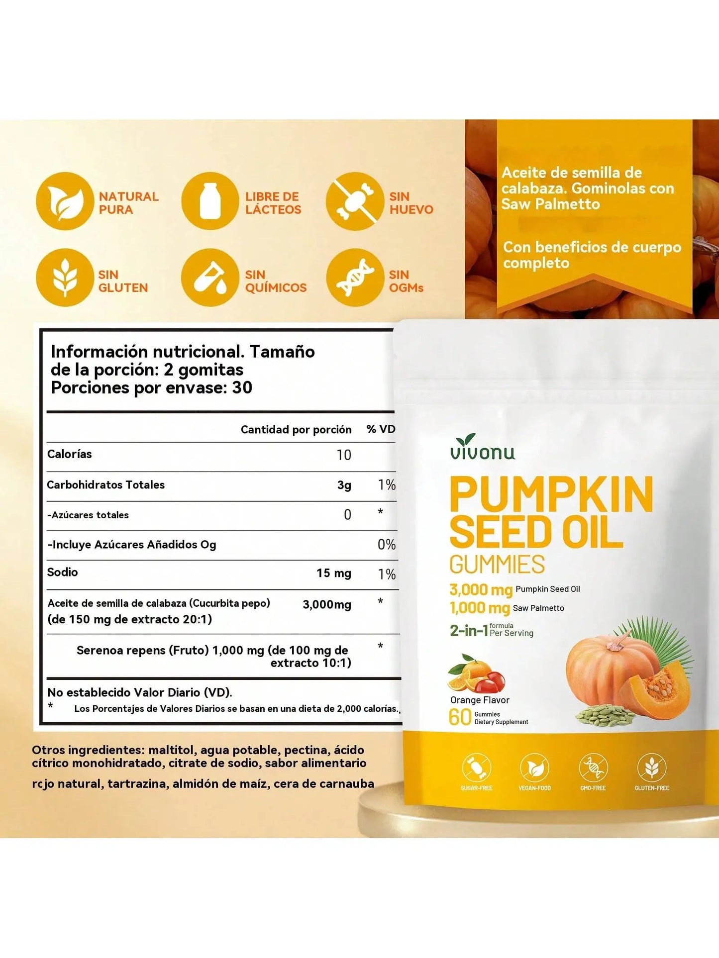 Vivonu Pumpkin Seed Oil Gummies, for Prostate Health, Support for Prostate Hyperplasia.