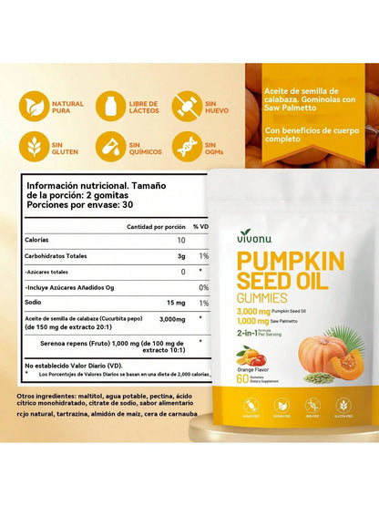 Vivonu Pumpkin Seed Oil Gummies, for Prostate Health, Support for Prostate Hyperplasia.