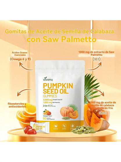Vivonu Pumpkin Seed Oil Gummies, for Prostate Health, Support for Prostate Hyperplasia.