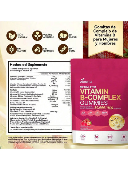 Vivonu Natural IngredientsVitamins B12, B6, B1, B2, B3, B5, A, C, D, E and Folic Acid, Energy Support,