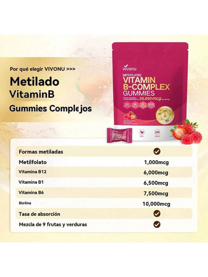 Vivonu Natural IngredientsVitamins B12, B6, B1, B2, B3, B5, A, C, D, E and Folic Acid, Energy Support,