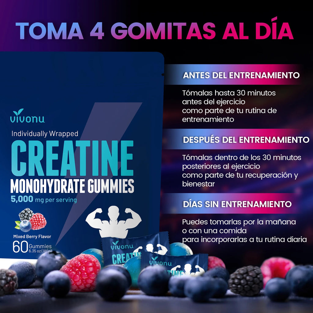 Vivonu Gummies of Creatine Monohydrate Mixed Berry Flavort.