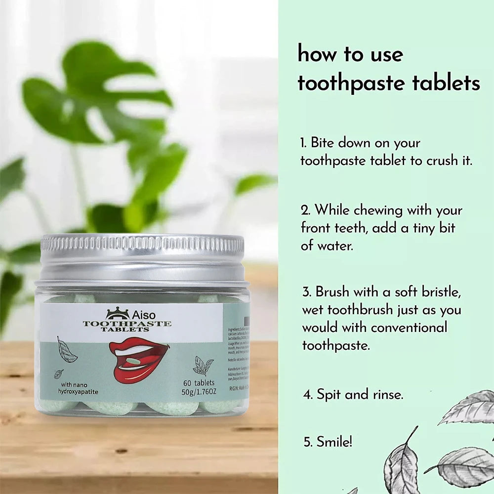 Tablets Nano Hydroxyapatite, Travel Size Whitening Toothpaste Chewable Tablets, Long-lasting Fresh Breath