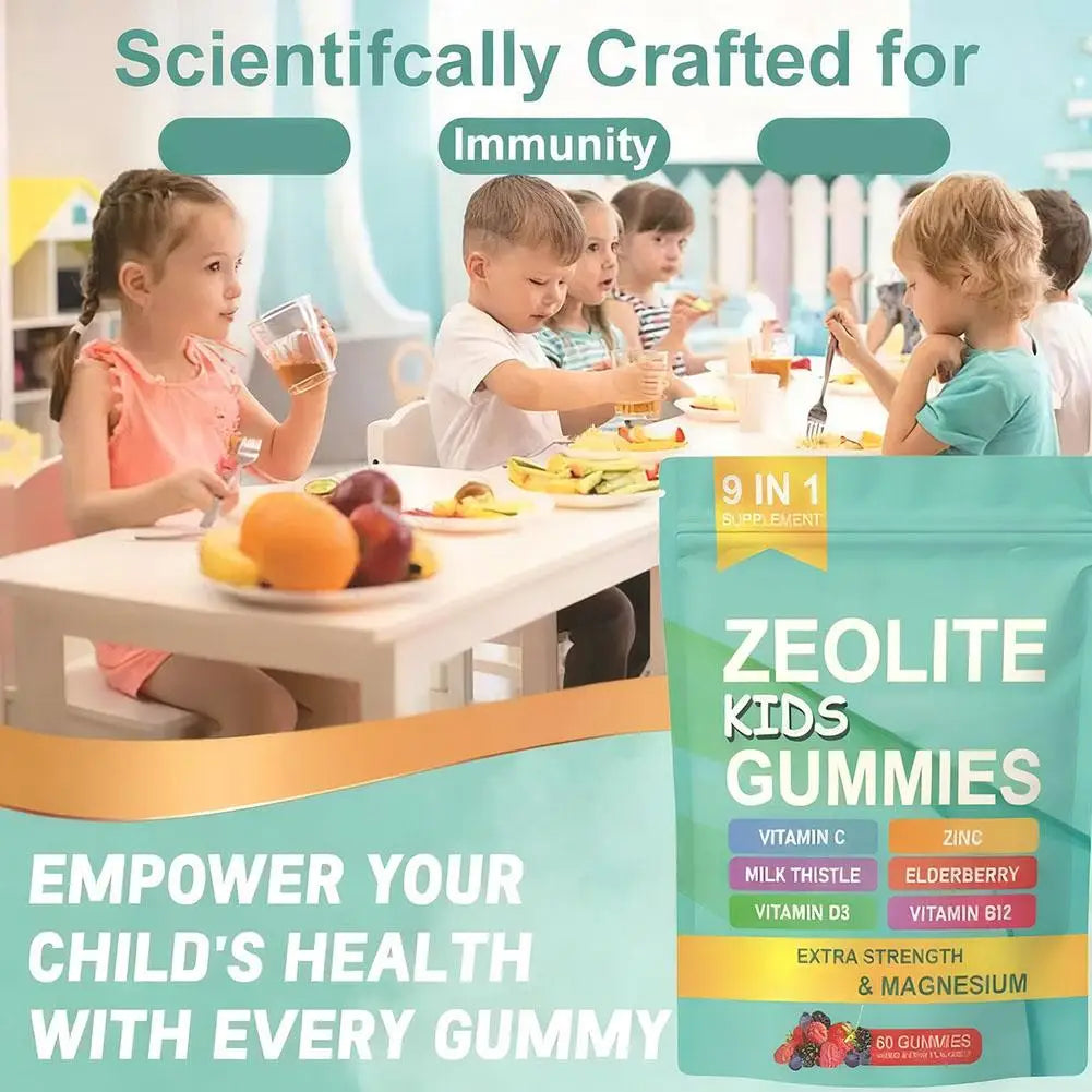 Zeolite Gummies For Kids ,Omega-3,Magnesium, Elderberry, Vitamin C, Milk Thistle, Vitamin D3