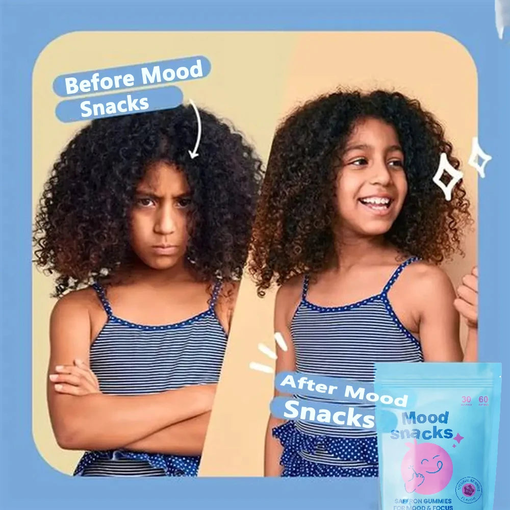 Mood Snacks - Kids Saffron Gummies, Natural Berries Supplements Offer Mood Support and Calms Temper Tantrums