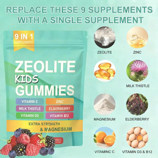 Zeolite Gummies For Kids ,Omega-3,Magnesium, Elderberry, Vitamin C, Milk Thistle, Vitamin D3