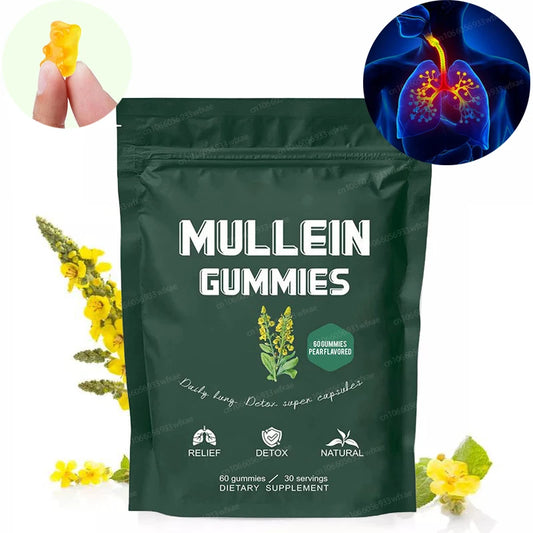 Mullein Gummies for Lung Detox Respiratory & Digestive & Immune Support Organic Mullein Herbal Supplement for Mucus Relief